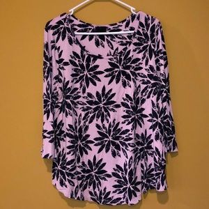 JM Collection Pink Floral Design 3/4 Sleeve Shirt Size Large